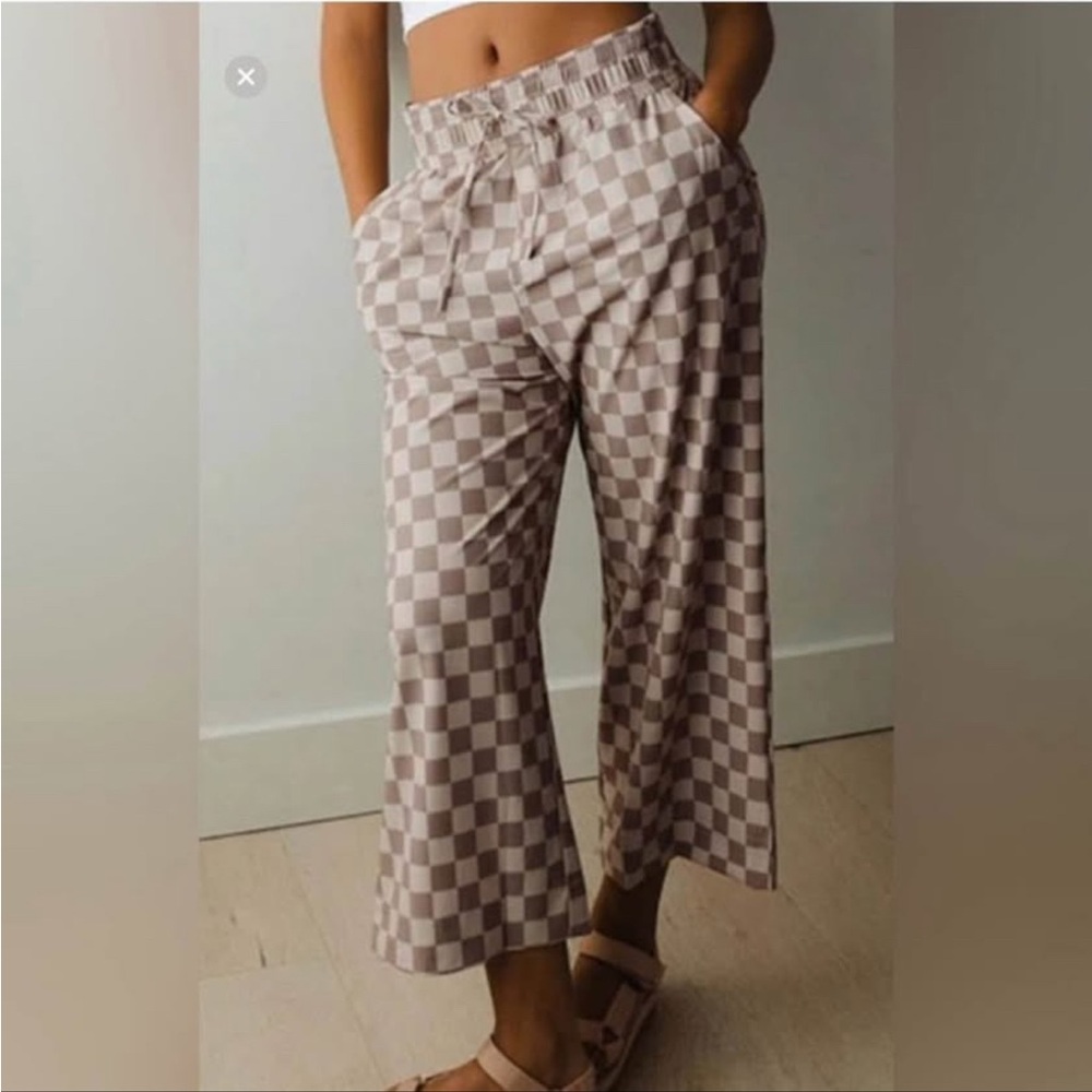XL Tall - Albion Audrey Wide Leg Pants – Brown Checkers - long inseam
